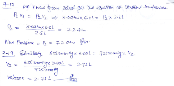-17 E le know foom édeal gas law equalê en el Constant tembesatuse I Pa Vj = P2 12 = 3.094m x 6.0L = P2 X 2.5L - Po = 3.00tmx