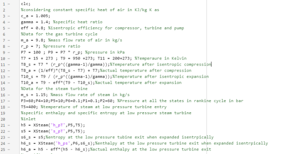 1 - 2 3 4 5 - 6 7 8 9 10 11 12 13 - 14 - clc; %considering constant specific heat of air in KJ/kg K as c_a = 1.005; gamma = 1