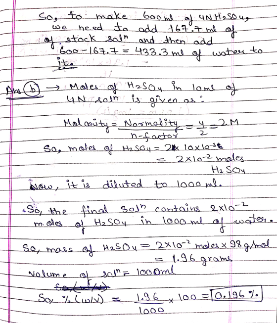 6oo - 167.7 = 433.3 ml of water to So, to make boome of UNH₂S0u. need to add 167.7 ml of of stock sath and then add ع کیا ite