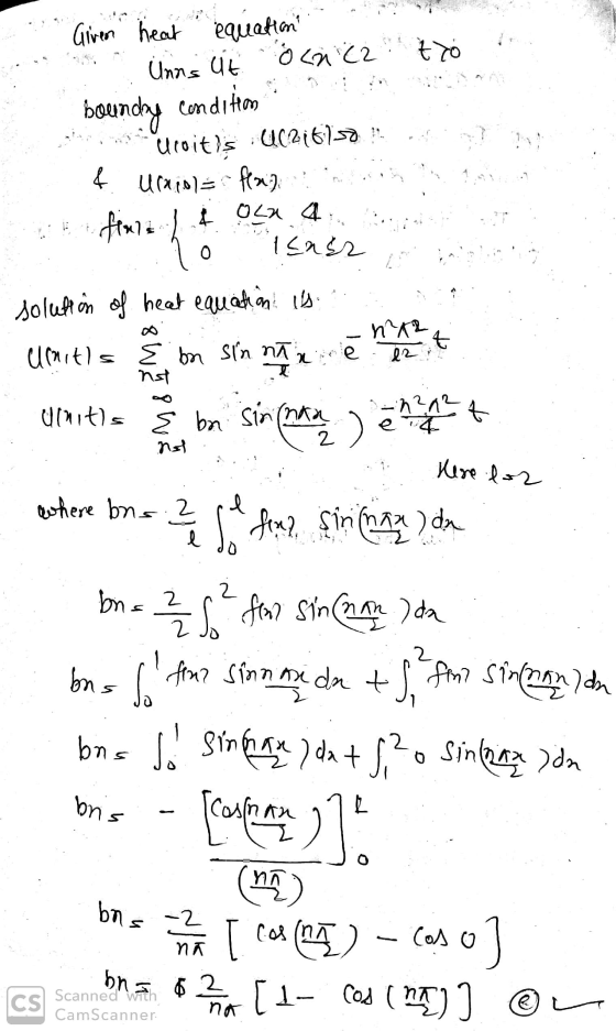 Given heat equation Unns ut öza 22. t zo boundry condition muroits U(216151 [ Uramble pla ? A B fiuza & 0424 no snýs natin s
