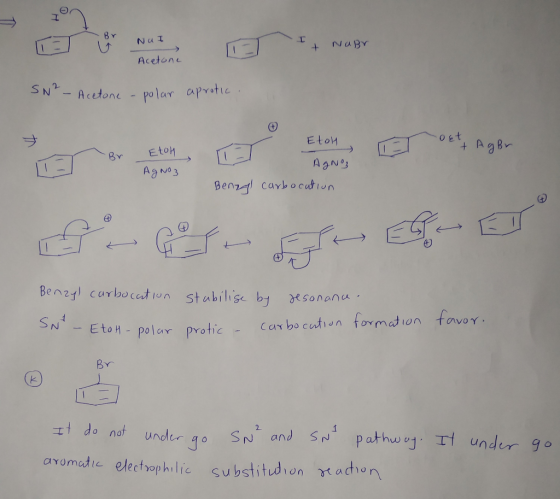 -Br Ναι + NaBr Acetone SN² - Acetone - polar aprotic. TT ett Agbr Br Etoh AgNO3 Etol I 1 AgNO, Benzyl carbocation Benzyl carb