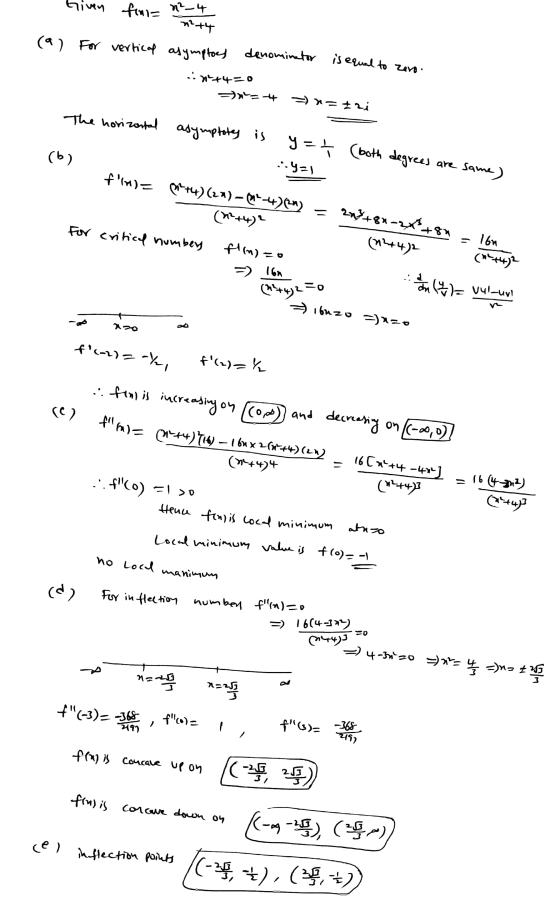 Liven from (a) For vertical asymptors denominator is equal to zero. ..4+4-0 n=-4 n=tri (6) The horizontal asymptotes is y= (b