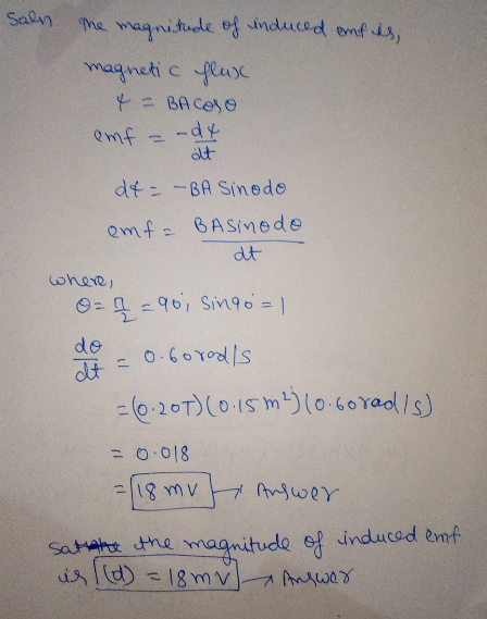 Sagn he wagmitile es induced enf 3, magnati c p alt dt ohare dt a Sahahe dhe magnitude ef inducod emft