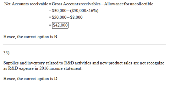 Net Accounts receivable=Gross Accounts receivables -Allowance for uncollectible = $50,000-($50,000x16% = $50,000-$8.000 = $42