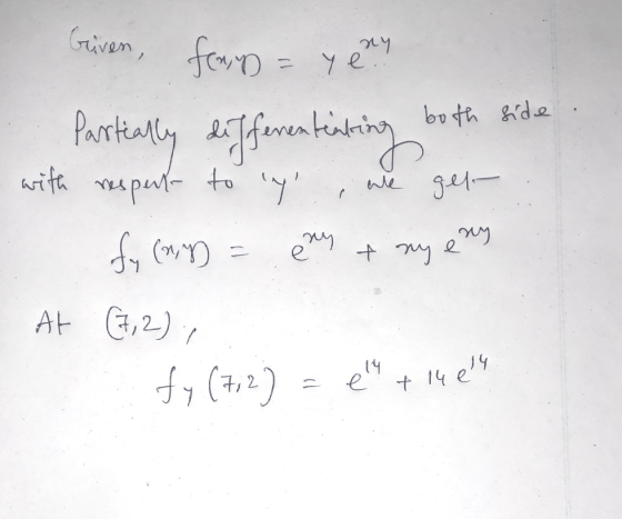 Griven, fram ny both side et 14ely ale 14 gel- fray) = y en Partially differentenkring with respect to y fy (n) At (7,2), f