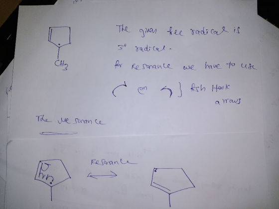 The given free radical is 30 radical. for Resonance we have to use den s} fish Hool a mous The Me Sanance Resonance no