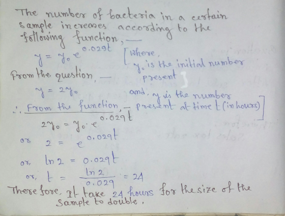 The number of bacteria in a certain sample inerenn es according to the following function, where, 0.02gt [ wh from the questi