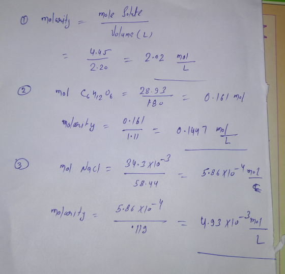 o mole solute molarity - Jolume (2) = 4, y = 2.62 mg 2 mol Congo - 28.93 - 0.161 mol 80 17 Molarity - molarity = 0.161 Toll =