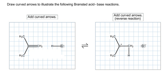 Draw curved arrows to illustrate the following Brønsted acid-base reactions Add curved arrows. (reverse reaction) Add curved arrows. H3C H3C H3C