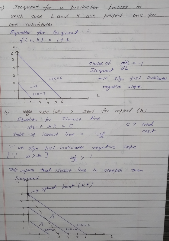 in process perfect case are one for a) Isoquant for production which L and K substitutes Equation for iso quant f(L,K) LtK on