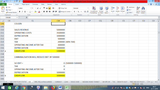 NPV, IRR, PBP,OCFINDEX - Microsoft Excel (Product Activation Failed) View Add-Ins File Home Insert Page Layout Formulas Data