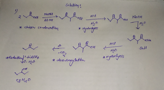 Solution: 2 Naoel hot Nott Oct Tet on HU Et hort HU ott Hill HO & NaOH Nach EtoH * claisen condensation * Hydrolysis Dona HU