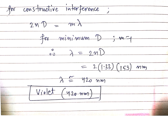 t 2 for co constructive interference 2nd mt 00 for minimum D sma a 2nD 2 (133) (153) mm a = 420 nm Violet (420 mm)