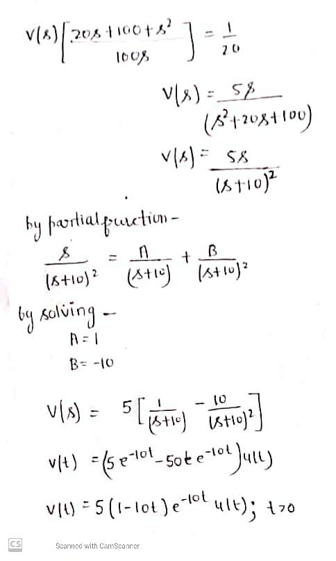V(x)/ 208 +100+8? 1 - 1 I 100% ) 20 v/s) = 58 1s+2018+100) Vis) = 58 ($110) by partial function - SERB 18+lo)? (stic istiola
