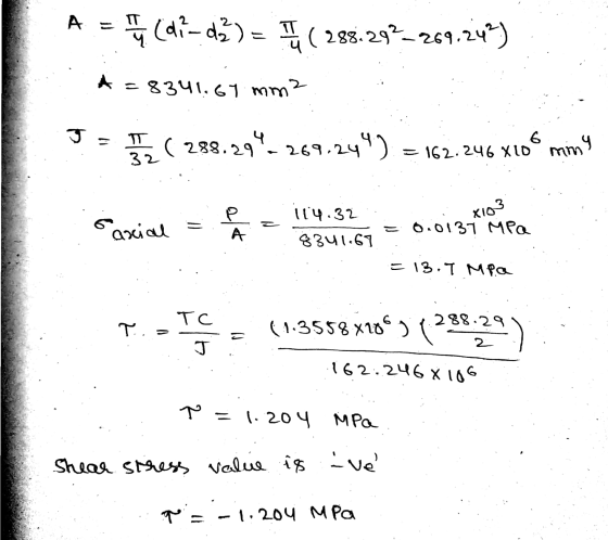 A = ū (di-dž) = ( 288.292-269.24%) A=8341.67 mm? उ T 32 ( 288.29 294 269.20 69.249) 6 = 162.246 X10 mn ming X103 Cascial = Р
