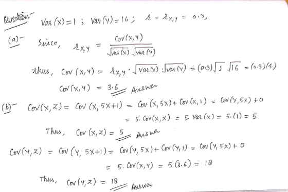 Question Vas (x)=1; vas ()-16; 1 - 2xy = 013, (a)- sunce, Exil Auswer Cor(x,y) Svar (x) Jvar (1) thus, cor (x, y) = {x,y: Sva