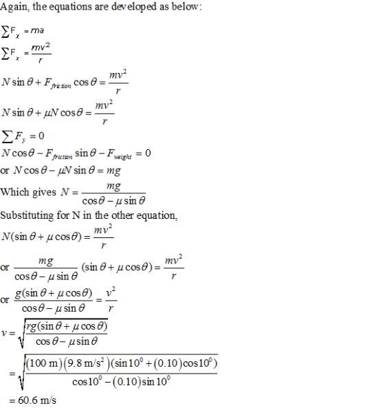 Again, the equations are developed as below ma F _mv mv fre ion mv cost_ which gives N-cose-μ sin θ Substituting for N in the