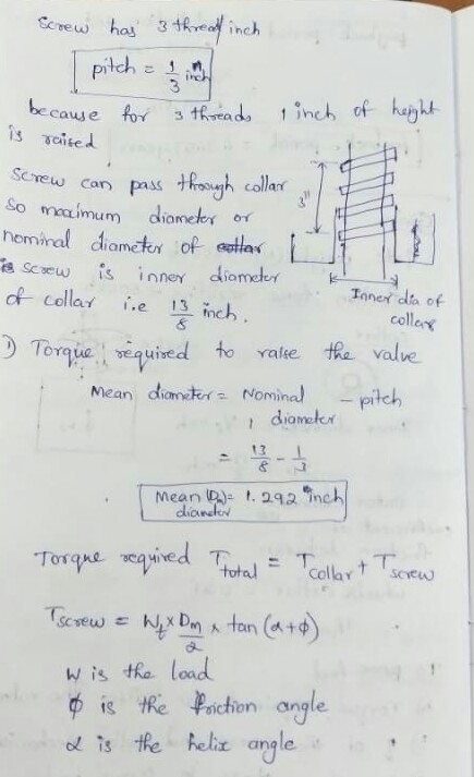 Screw has 3 thread inch pitch = / because for threads tinch of height is raised Screw can pass through collar, So moccimum di