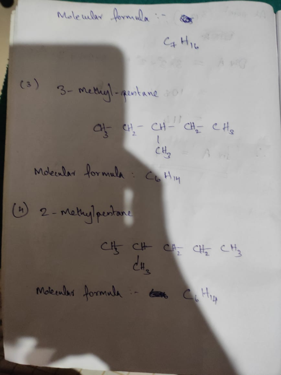 Molemlar formula 3-methyl-pestane on Chr CH2 - CH - CH CH₂ - Molecular formula CG HIM (4) 2-methylpentance CH CH CH CH₂ CH₂ C