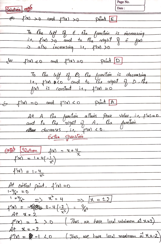 Page No. Date : ONOS Solutions! a) fio and fuso Print E is طع ܢܨܐܬܟܫܢܐ is 20 To the left of E the function is cncreasing i