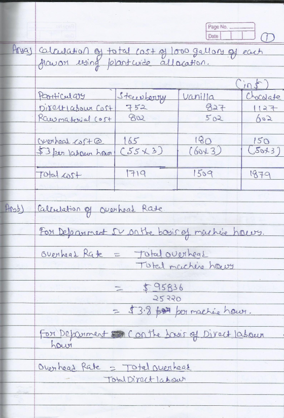 Page No. Date - Angal calculation of total cost of 2000 gallory of each glaw or using folant wide allocation. Particulary Dir