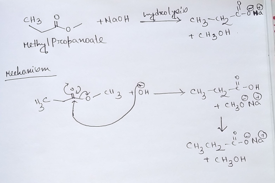 CH3 ar thaoh my drolysis сня — сну — С. Methylpropanoate tондон Кое ошол си, он сH, «Н) — & CH₂o Na сн. с.- H₂ CH₂ - e-o No t