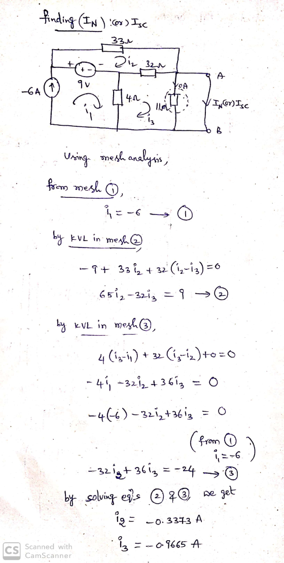 finding (In ker se Using mesh analysis, from mesh Ó 2 by KvL in mesh @ se –9+ 33 iz + 32 (12-13) =0 6512 -3zig = 9 → ... by K
