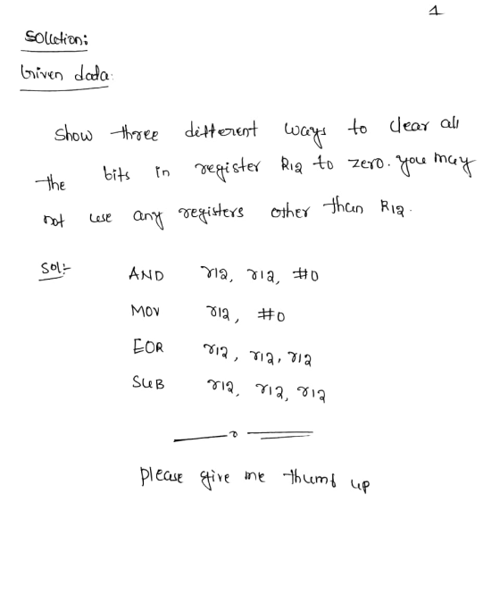 Solcetioni Given dada: show three different ways to clear all bits the in register Ria to zero. you may Dot any registers oth