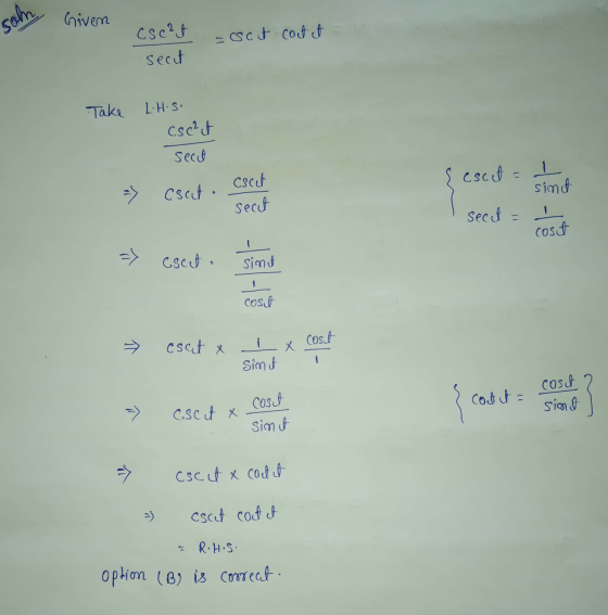 som Given -csct coctet = CSC²t seat Take LHS csc²t Sect Cscut. cscet seat cscet. Sint cost 7 eset x 1x cost Simit > escet x c