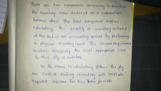 hene are two components Necessovy to determive the inventory Value diselosed on a copotations balonce shecet The fixst compo