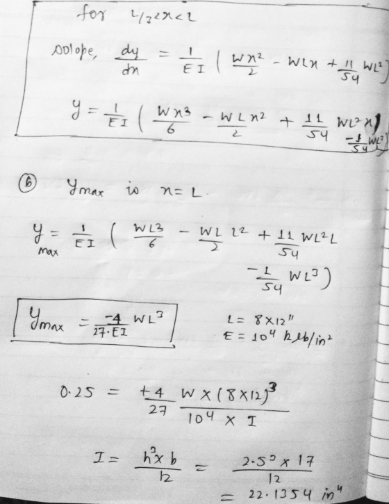 for 4320<2 solope, dy da EI Win + 11 WL² su y = // il Wn3 6 -WLn2 + 11 went sy -1_W suy 2 6 Imax о N=L. y = 읊 WL3 6 WL 22 + 1