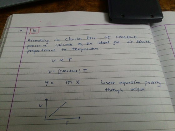 10. 16 constant gar ic directly According to charler law at pressure volume of an ideal proportional to temperature v & T V=