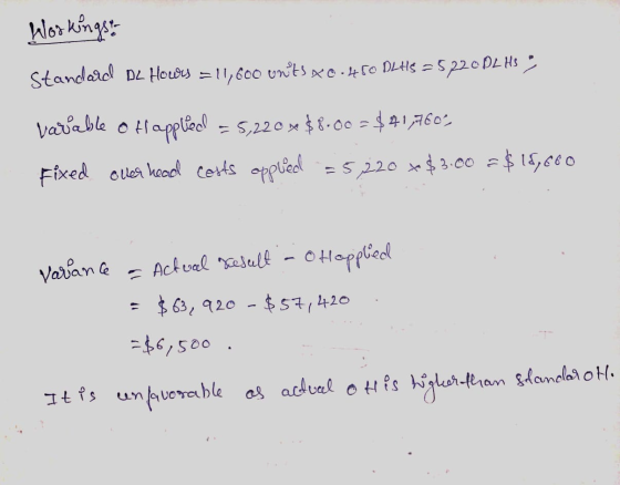 Wor kingss Standatdl DL Hous 11,600 unts xo.ro DLHS= 52200LHs Vavable otapplk- 5,2208.00 -$41,760 Fixed ouer kead cets oppled