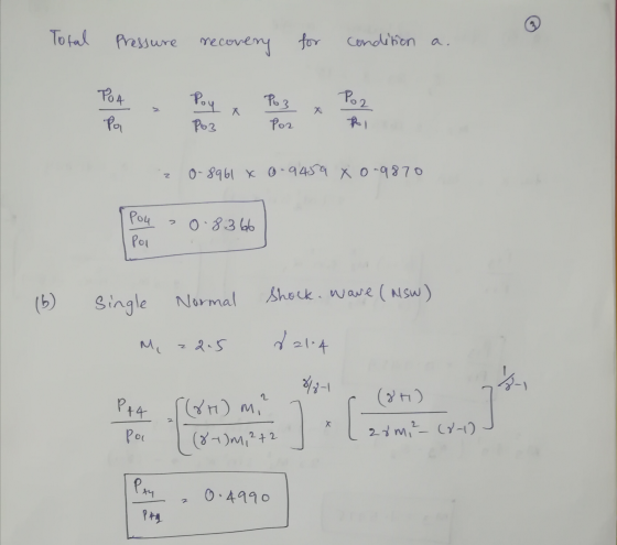 Total Pressure Pressure recovery for condition a. Pot Poy Po 3 Poz > X Po Poz Poz Z 0-8961 x 0.9459 x 0-9870 Po4 Pol 0.8366 (