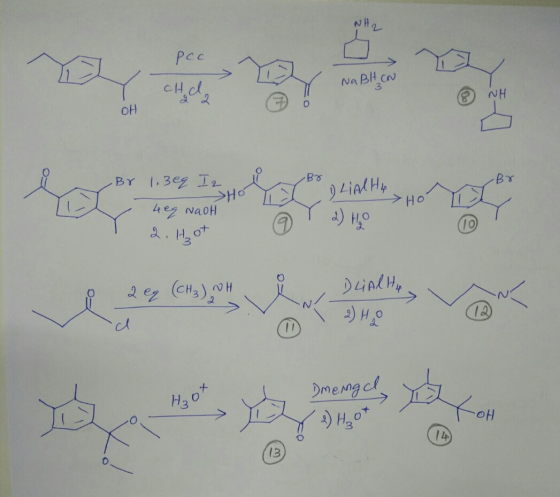 NH pec NaBlt on chd NH OH Br 1.3eg Iz •Br SHOLALHA Но 40g naoH DO 2. Hot 2 eg (CH3)NH DLARHA 2) H2 d H₂ot ya Dmeingel (2) Hz