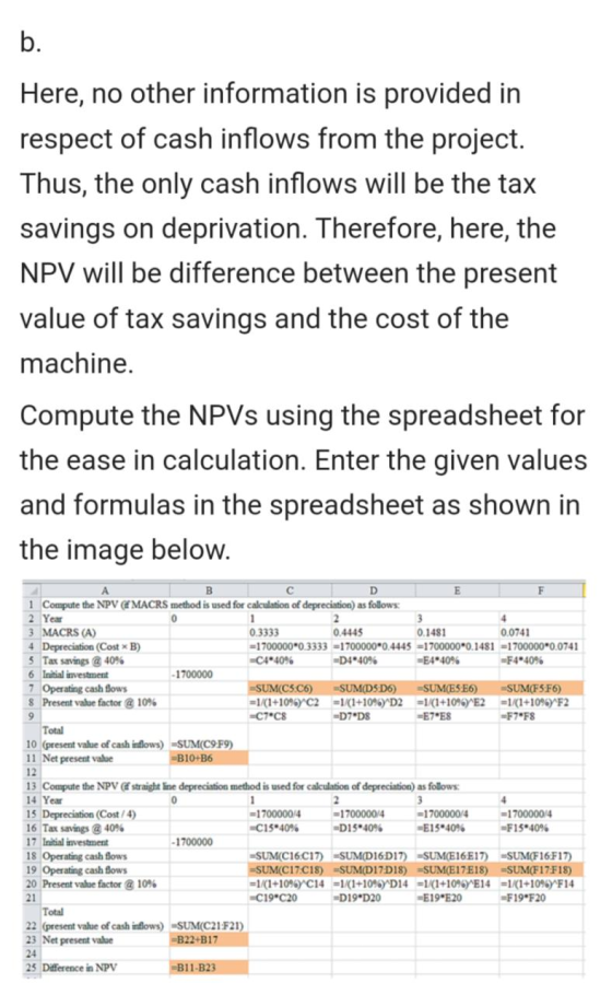 Here, no other information is provided in respect of cash inflows from the project. Thus, the only cash inflows will be the t