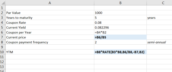 1000 years 2 Par Value 3 Years to maturity 4 Coupon Rate 5 Current Yield 6 Coupon per Year 7 Current price 8 Coupon payment f