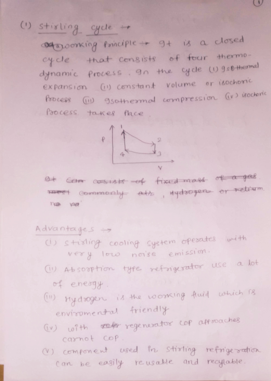 (1) stirling cycle Odoorking forinciple 9+ is a closed cycle that consists of four thermo- dynamic process on the cycle (1) g