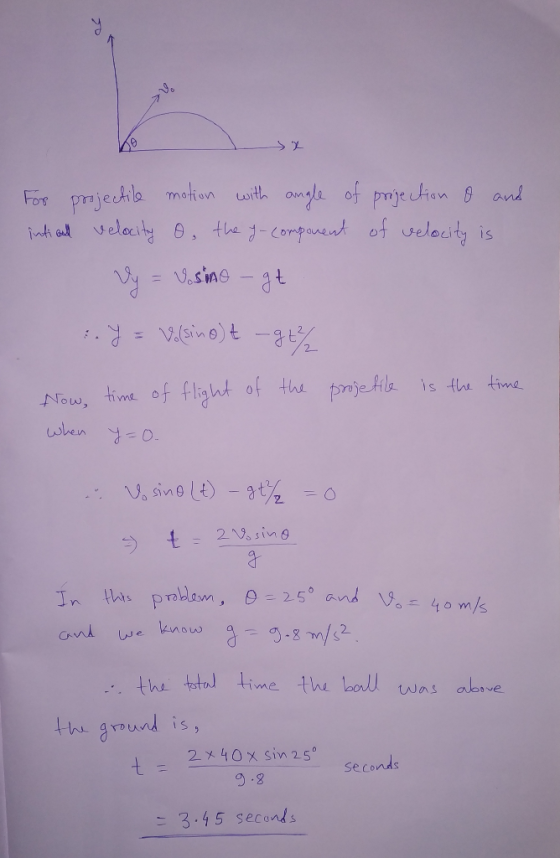 For projectile motion with angle of projection o and inti all velocity O, the y-component of velocity is Vy = Vesine - gt :.