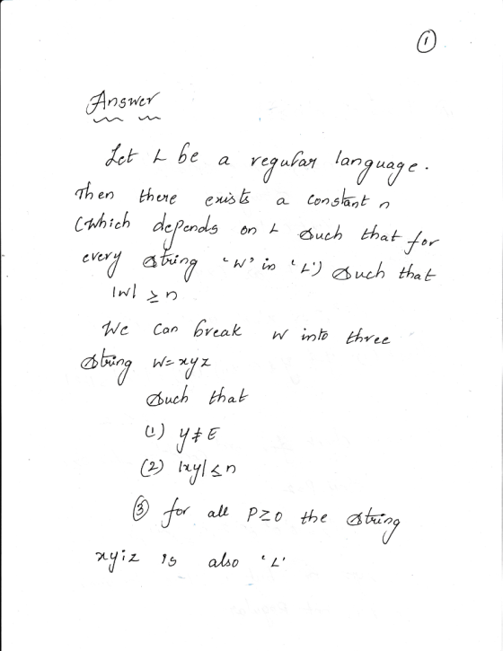 Answer L be a regurar languaje Then thv Cwhich deponds on duch that ^. verg We Con bveak w inlo three uch tha s also