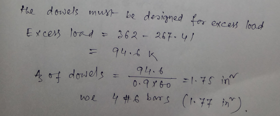 the dowels must be designed for excess load Excess load 362-267.41 94.sk 94.6 -1.75 in 0.9 x 60 (1.77 in ina). Ą of dowels in