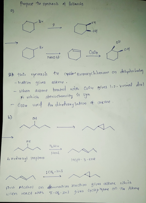Propose to synthesis of following on Nao & 2.) this synteesis the cyclo-Bomocyclohexane on dehydro halog -nation gives alkene