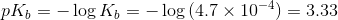 pk = -log K = -log (4.7 x 10-4) = 3.33