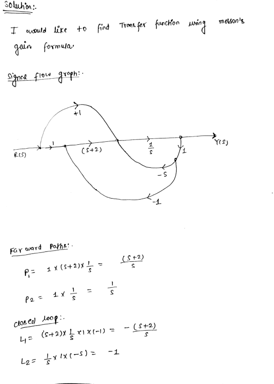 solution:- melsons I would like to find Transfer function uring gain formular signal flow graph: 1 + Y(S) (5+2) sin 1 ROS) -