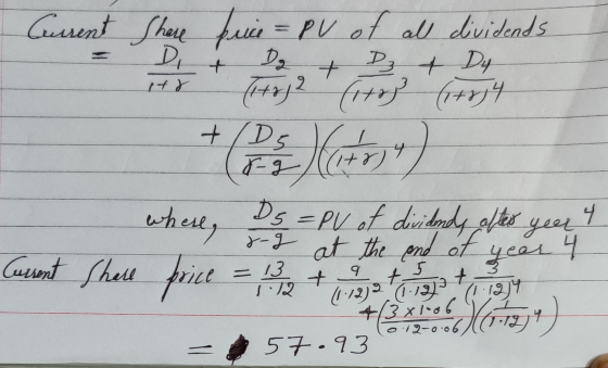 Current Share price = PV of all dividends Di & Da Dz & Du t& (+372 (17) (1754 where Do = PV of diridendy oftes y Current Shar