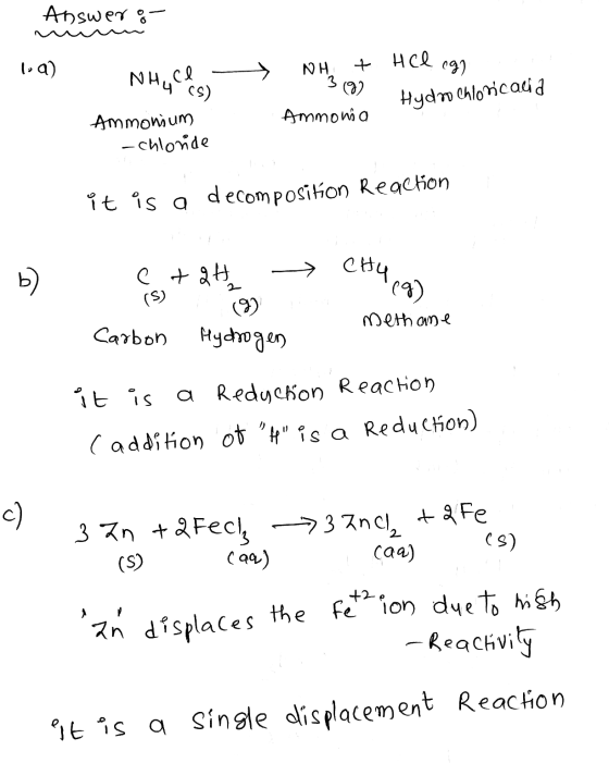Answer o min loa) NH, Cl - NH + Nhu (s) 392 HCl egy Hydrochloricauid Ammonia Ammonium -chloride it is a decomposition Reactio