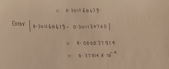 = 0.3011 606 79. Error 1168 679 - 0.301130765 = 0.000037914 = 0.379 14 x 10-4