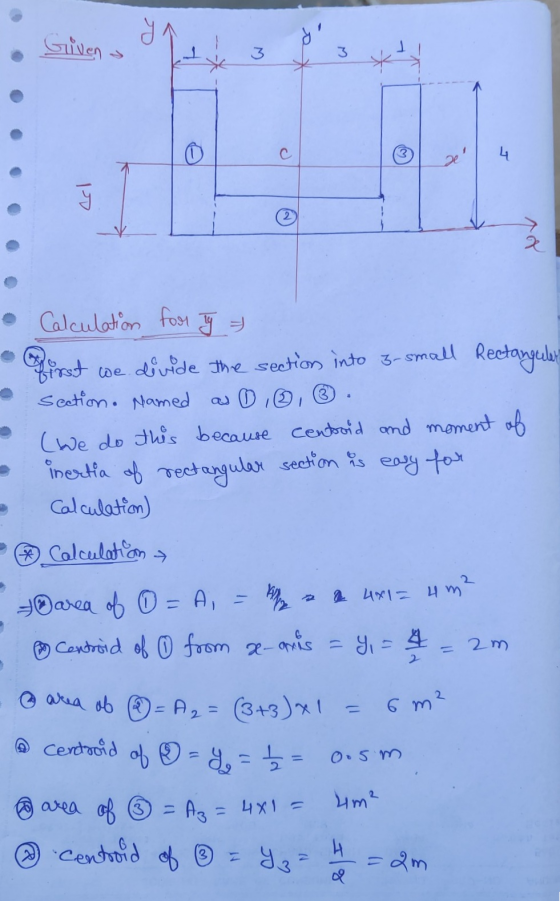 Given us on 3 $ 3 *tt • Calculation for y ou • pirst we divide the section into 3-small Rectangular - section. Named as 0 , ③