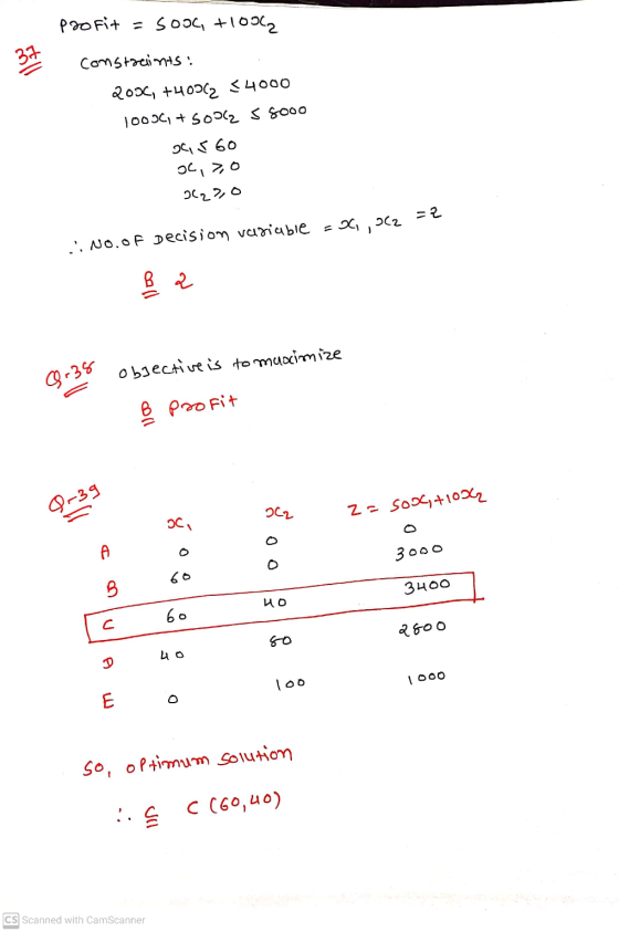 profit = sool, +1002 37 constraints. 2006, +40962 <4000 10036, + SOO(2 5 8000 oci5 60 oc,;,o 227,0 (2 - 2 .: No.of Decision v