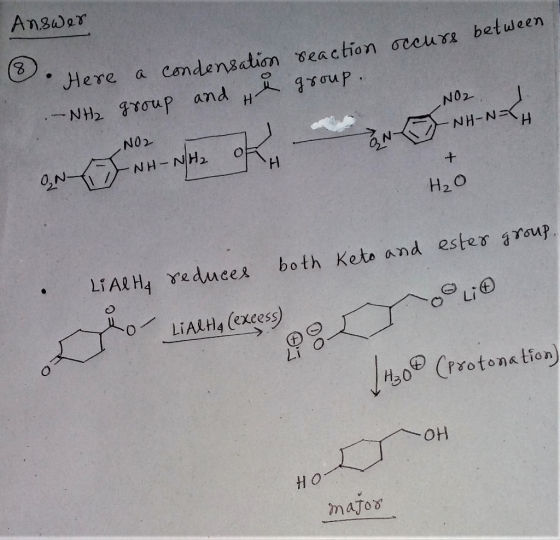 Answer occurs between (8). Her Here .-NH₂ a condensation reaction group and he group. NO2. E J NH-N-/H NO2 ON NH-NH2 OR H₂O e
